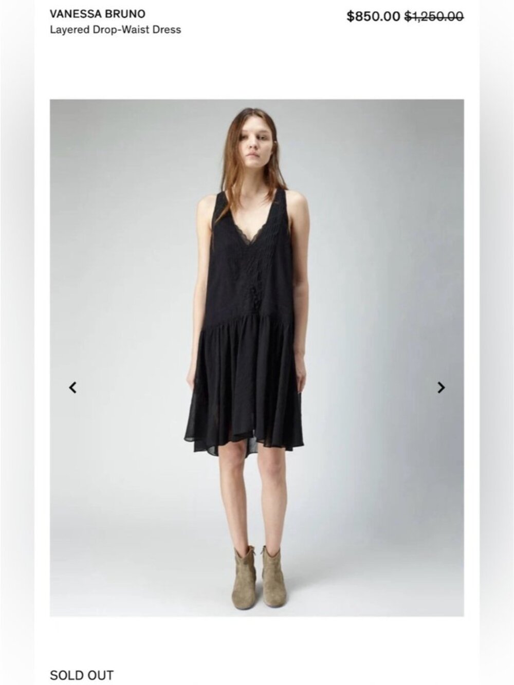 SS 2025 Vanessa Bruno 100% Silk boho Drop-Waist romantic midi Dress V-Neck 2 6 M